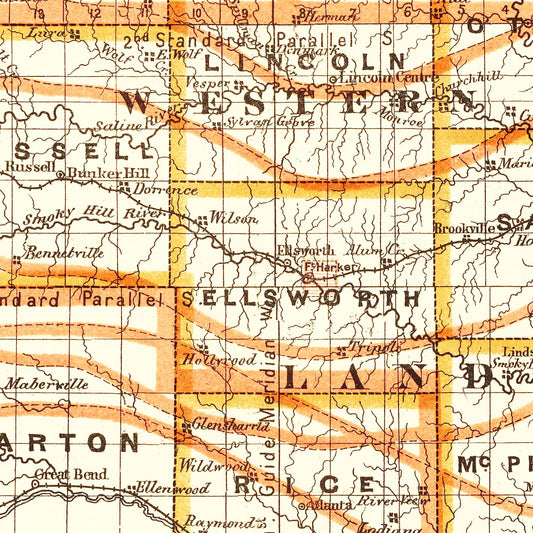 Vintage Map of Kansas, 1876