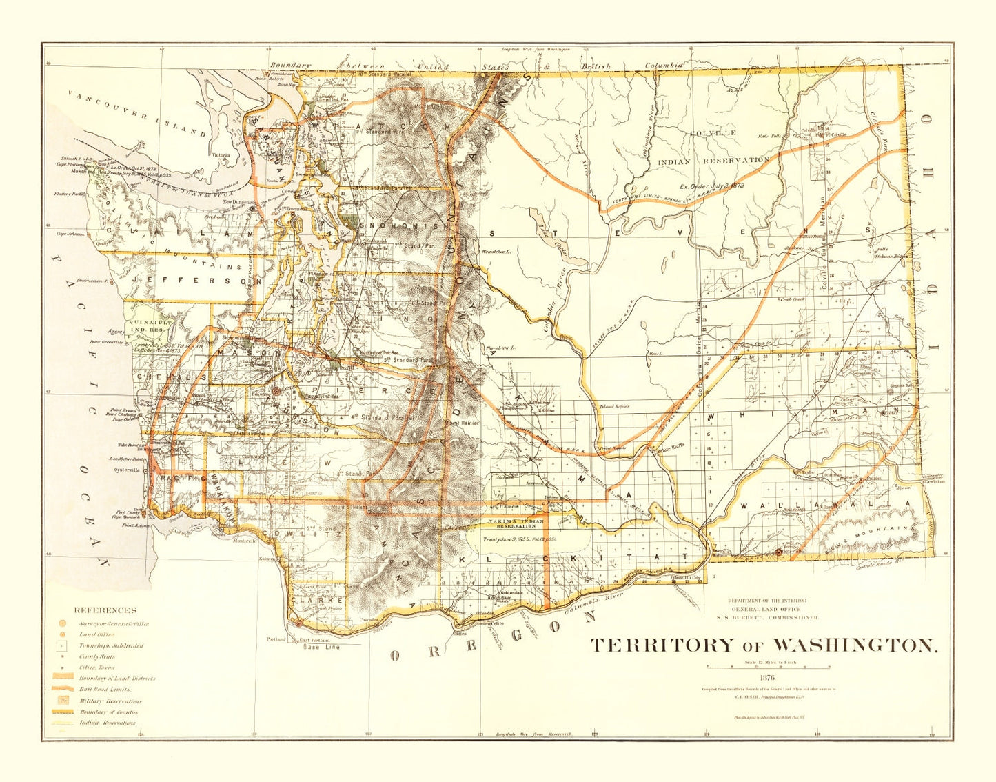 Vintage Map of Washington Territory, 1876