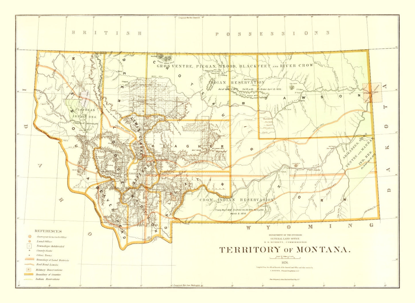 Vintage Map of Montana, 1876