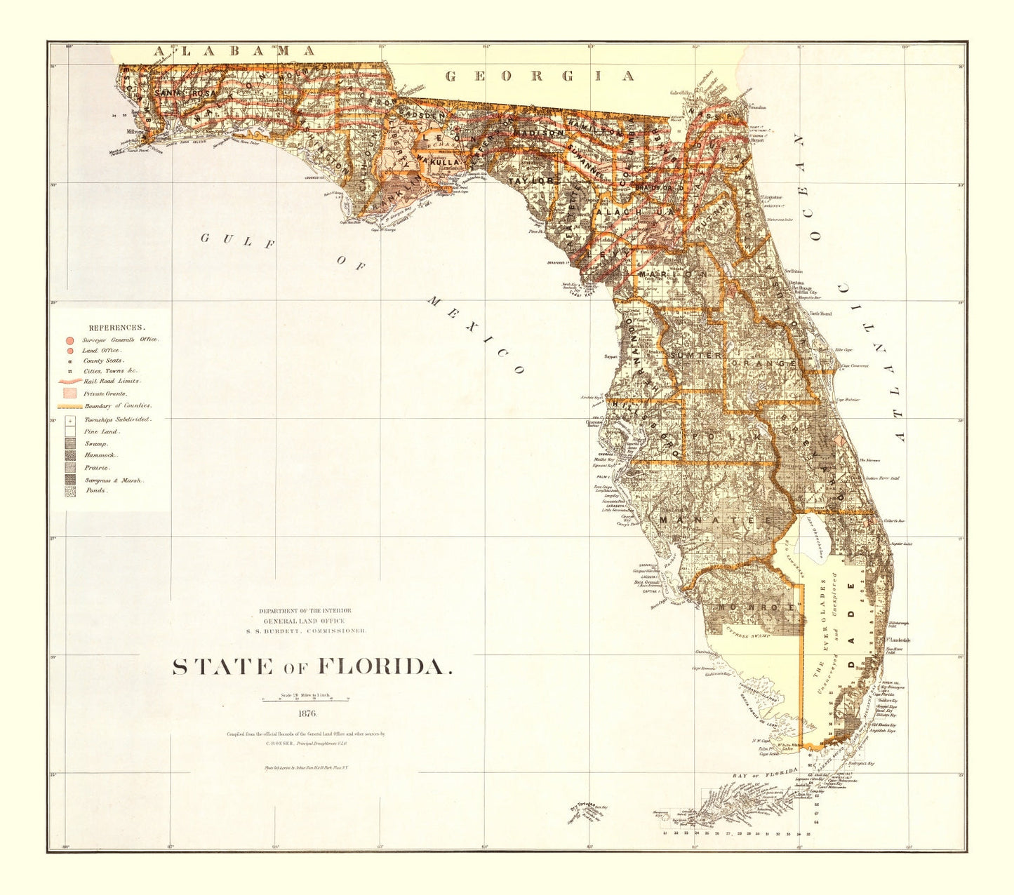 Vintage Map of Florida, 1876