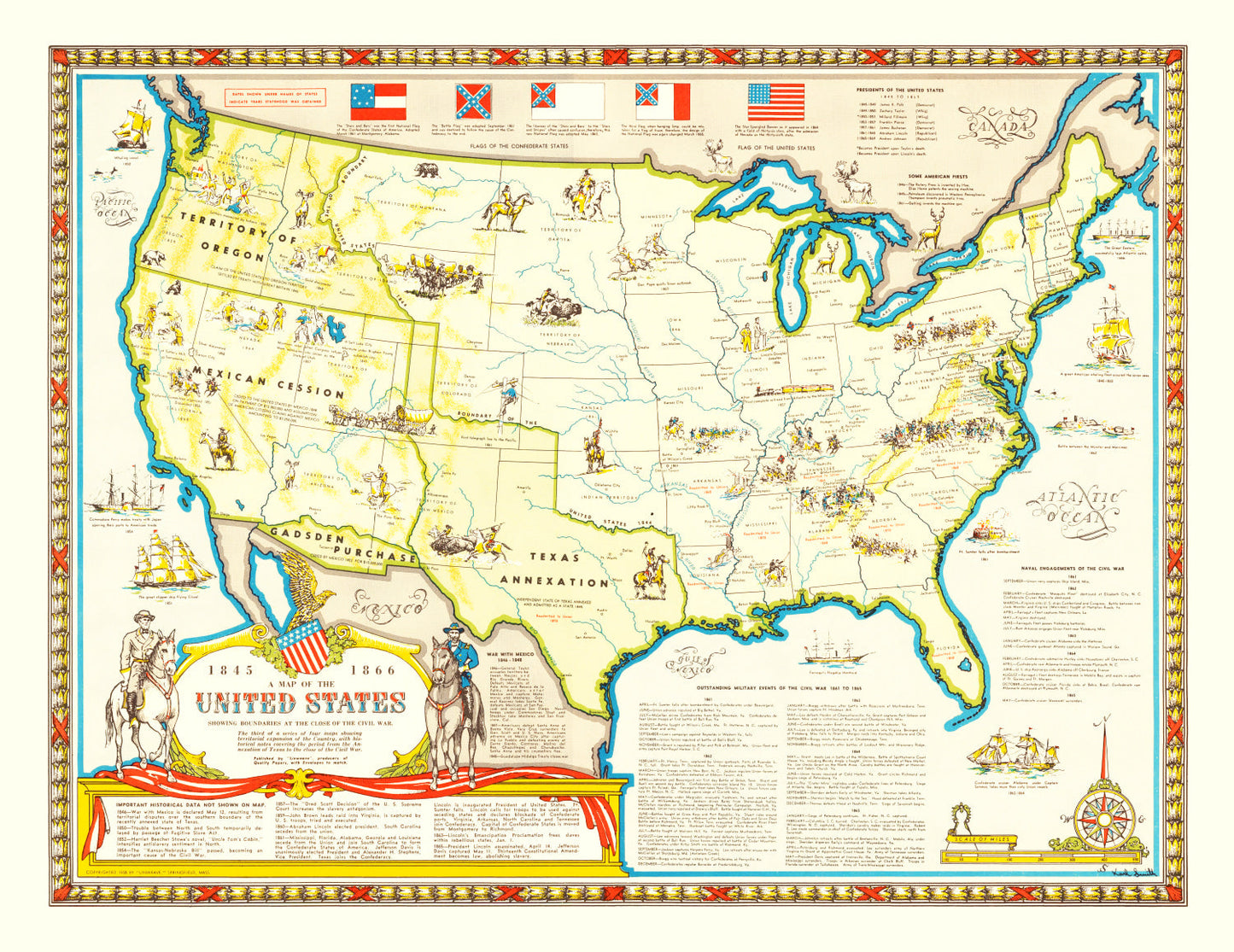 Vintage Civil War Map of the United States Wall Art