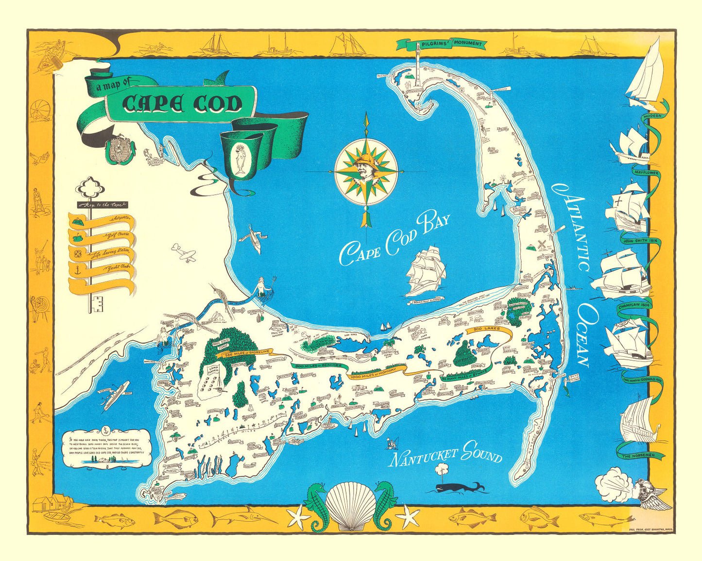 Vintage Map of Cape Cod, Massachusetts, 1940