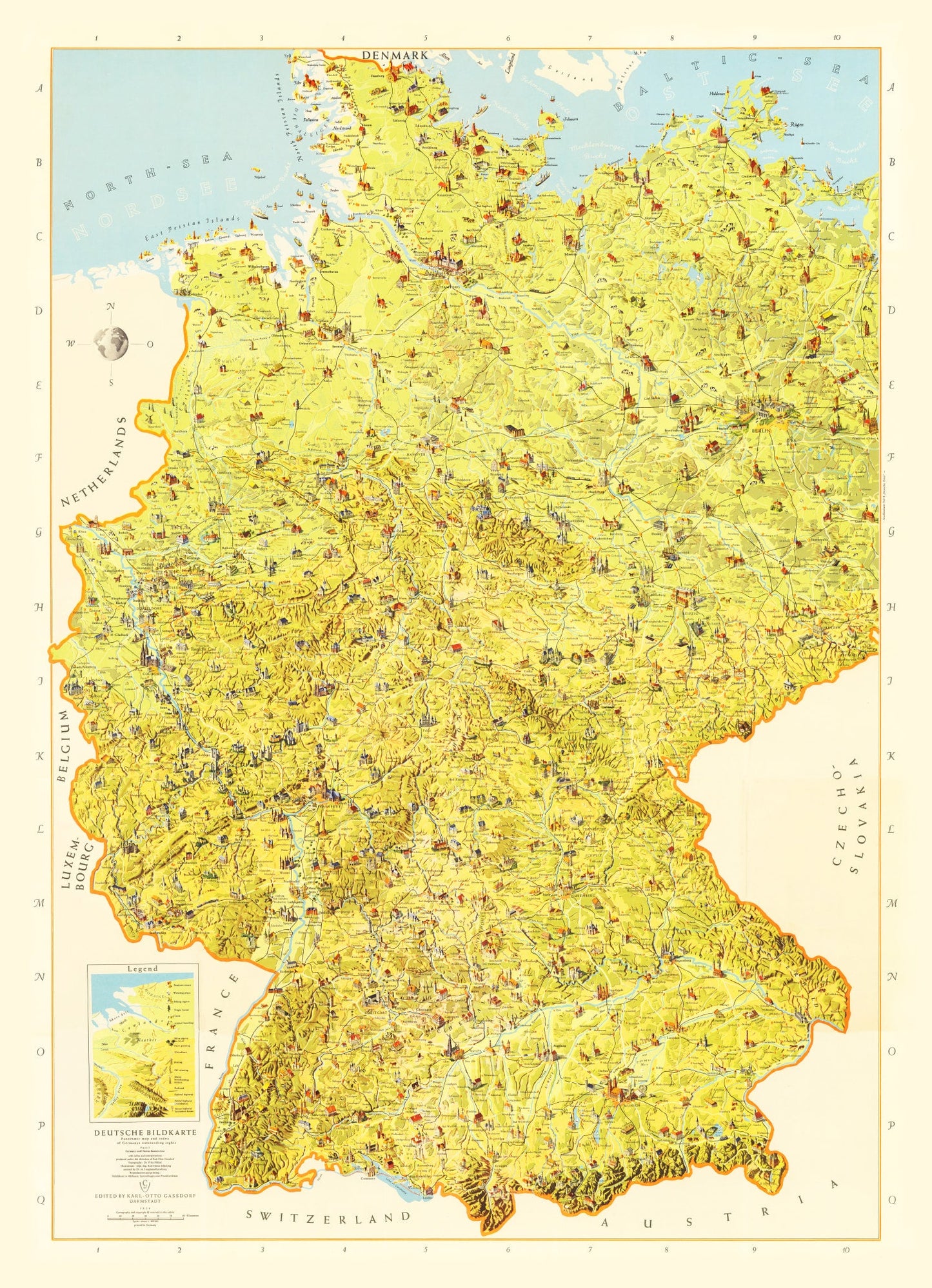 Vintage Map of Germany, 1954