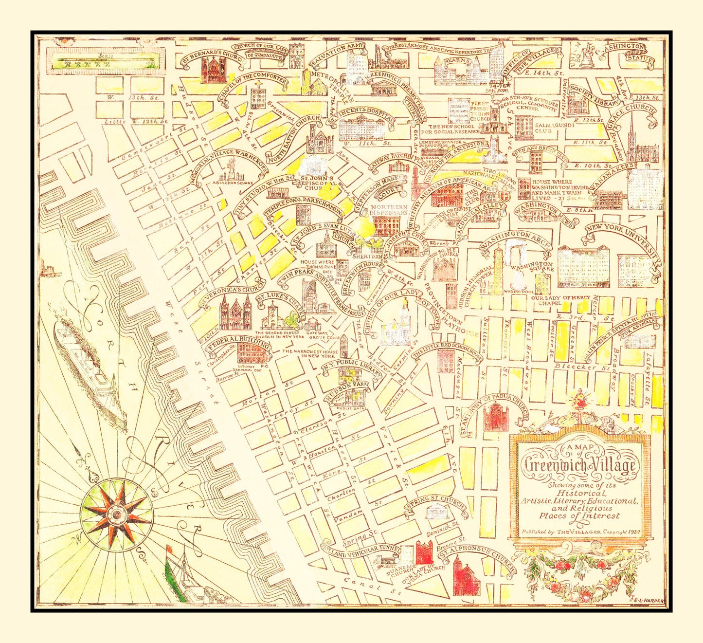 Vintage Map of Greenwich Village, New York, 1934 II