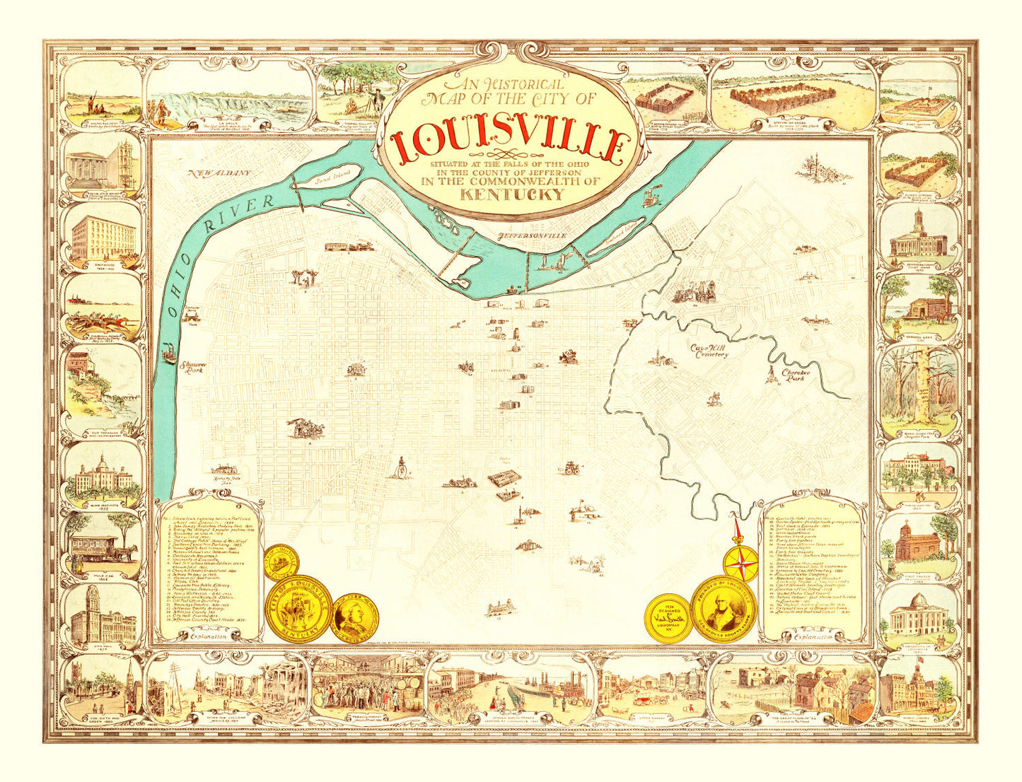 Vintage Map of Louisville, Kentucky, 1934