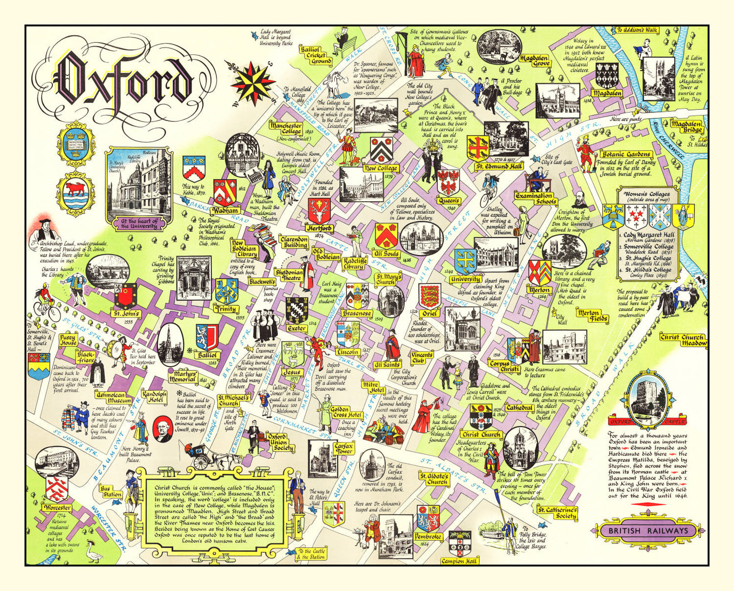 Vintage Map of Oxford, England, 1949