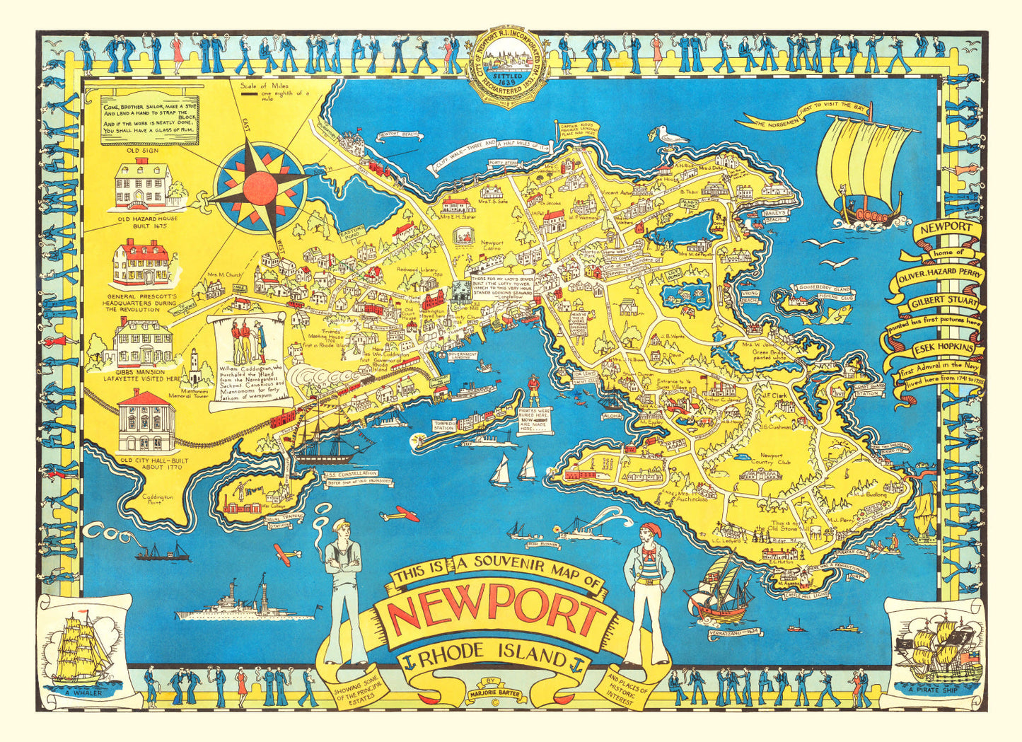 Vintage Map of Newport, Rhode Island, 1945