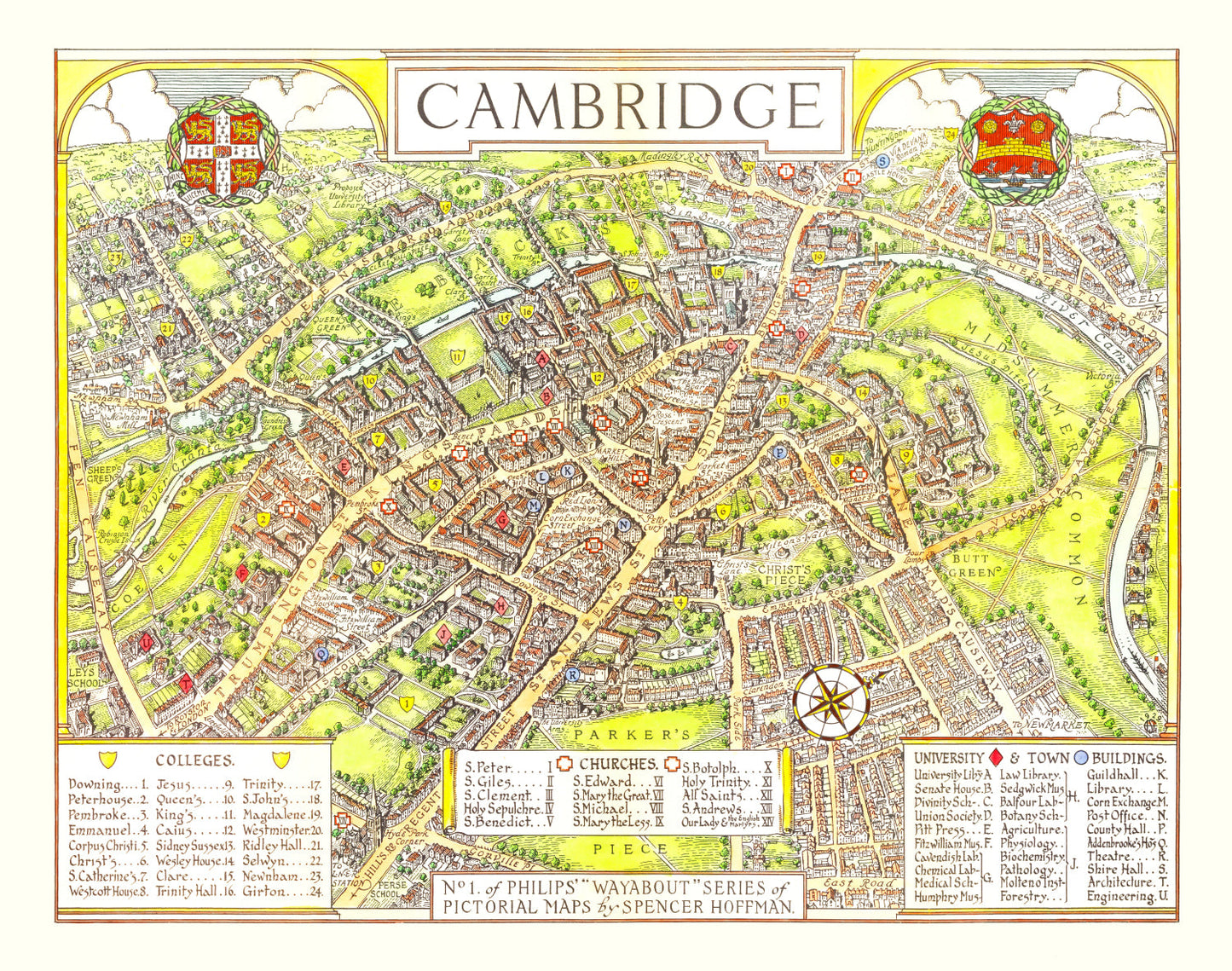 Vintage Map of Cambridge, England, 1929 | Wall Art