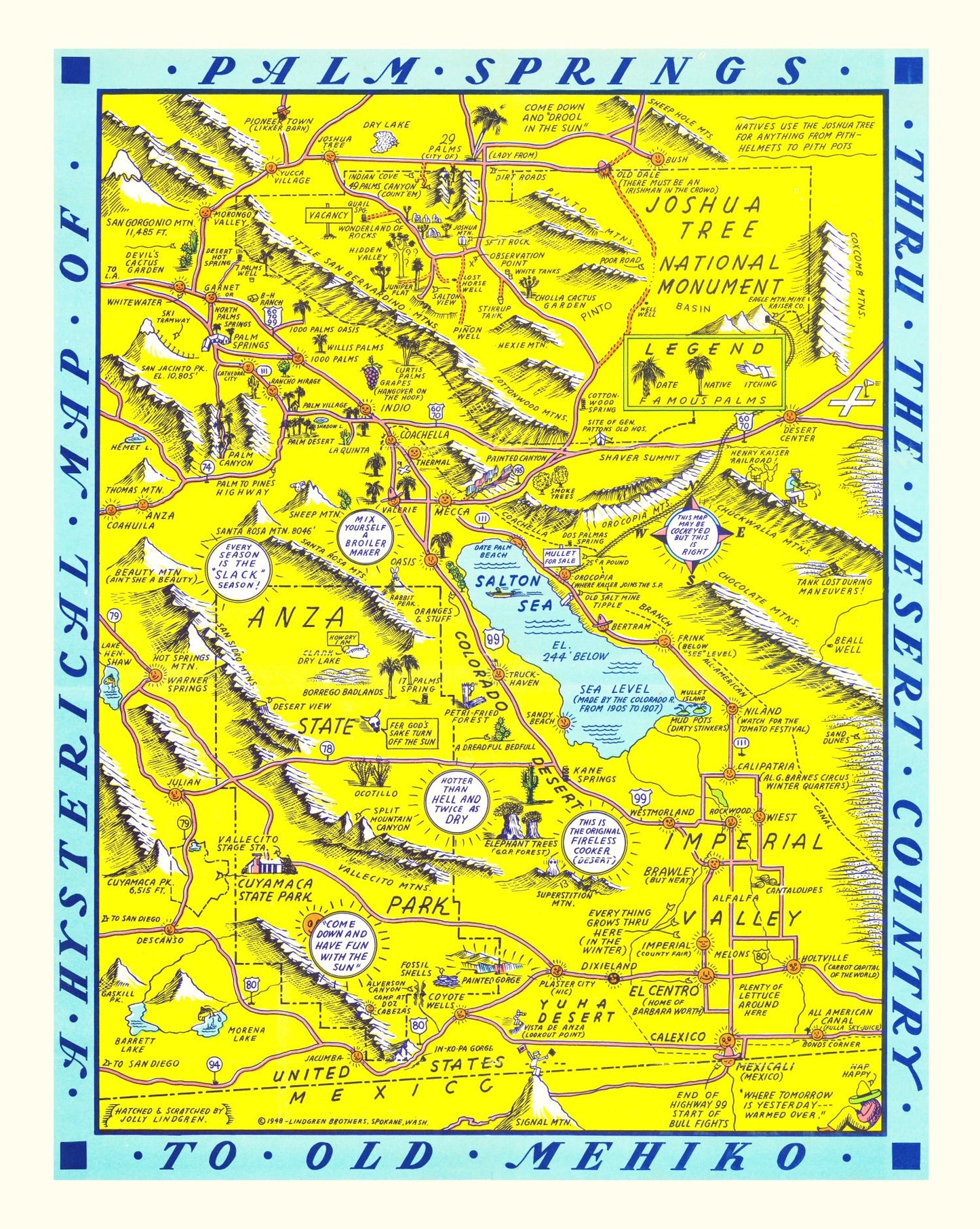 Vintage Map of Palm Springs, California, 1948