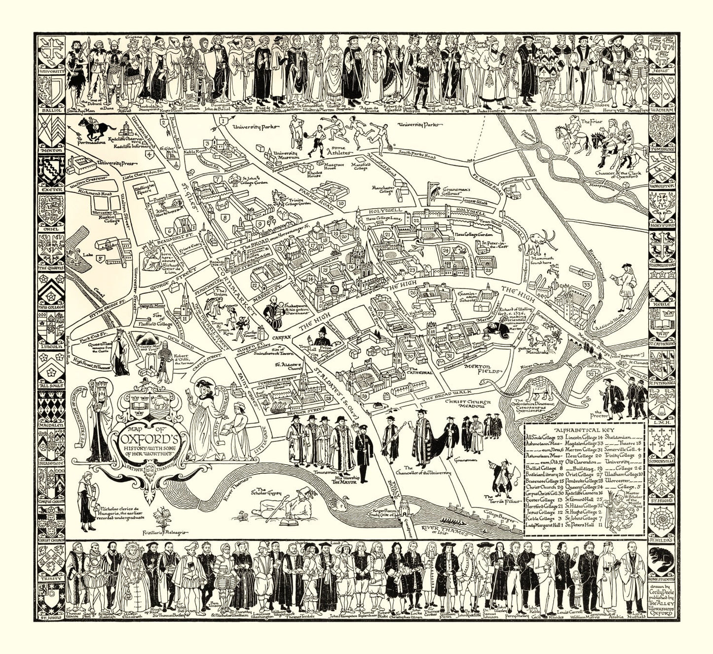 Vintage Map of Oxford, England, 1950