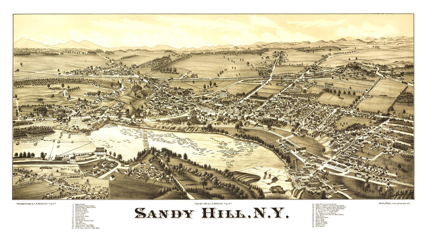 Vintage Map of Sandy Hill, New York, 1884