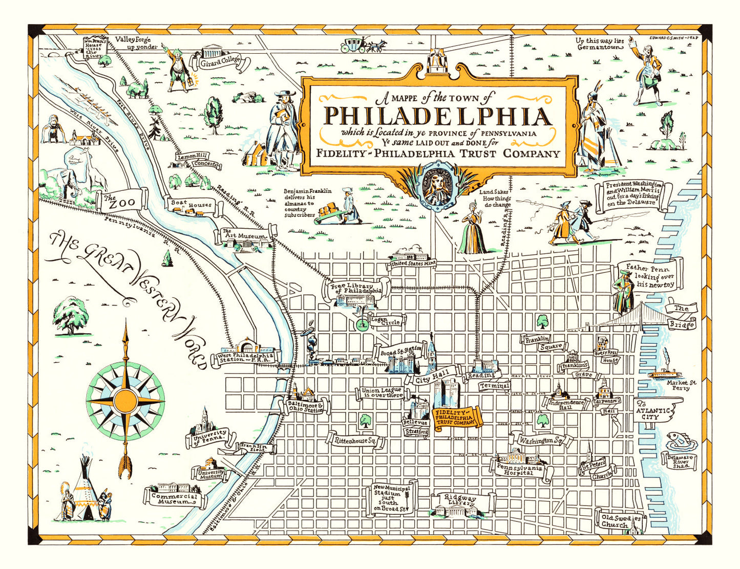 Vintage Map of Philadelphia, Pennsylvania, 1940