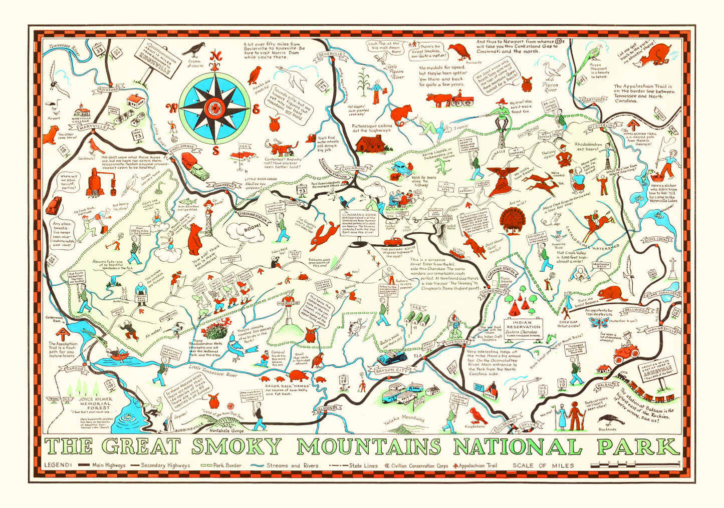 Vintage Map of the Great Smoky Mountains National Park, 1939