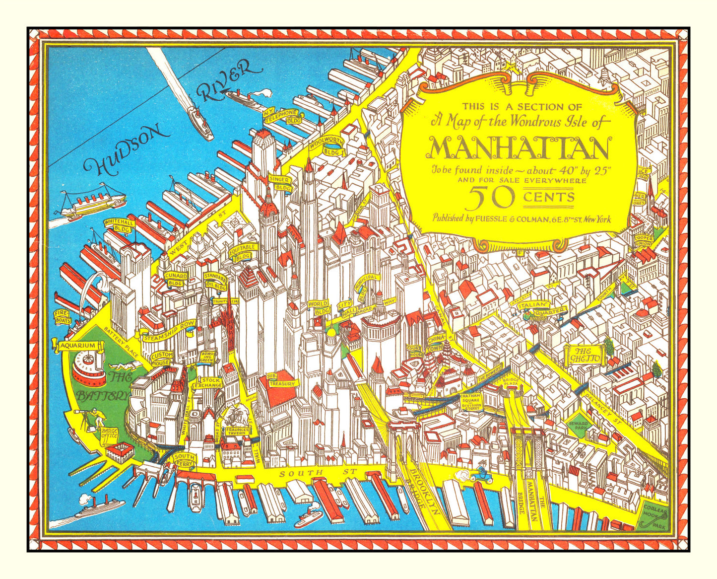 Vintage Map of Manhattan, New York, 1926 II