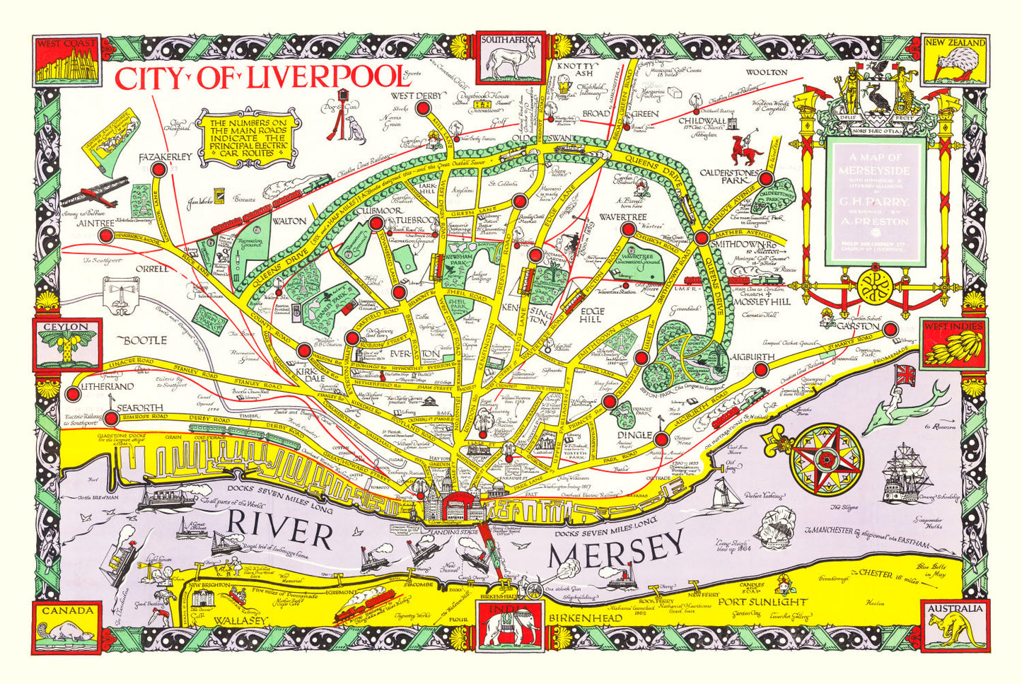 Vintage Map of Liverpool, England, 1934