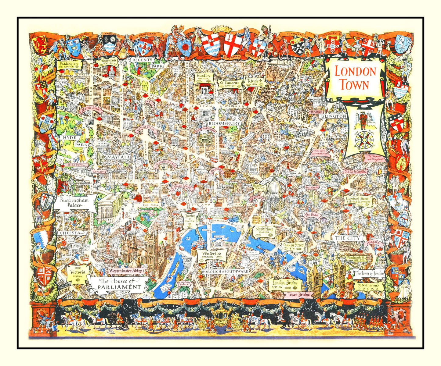 Vintage Map of London, England, 1948