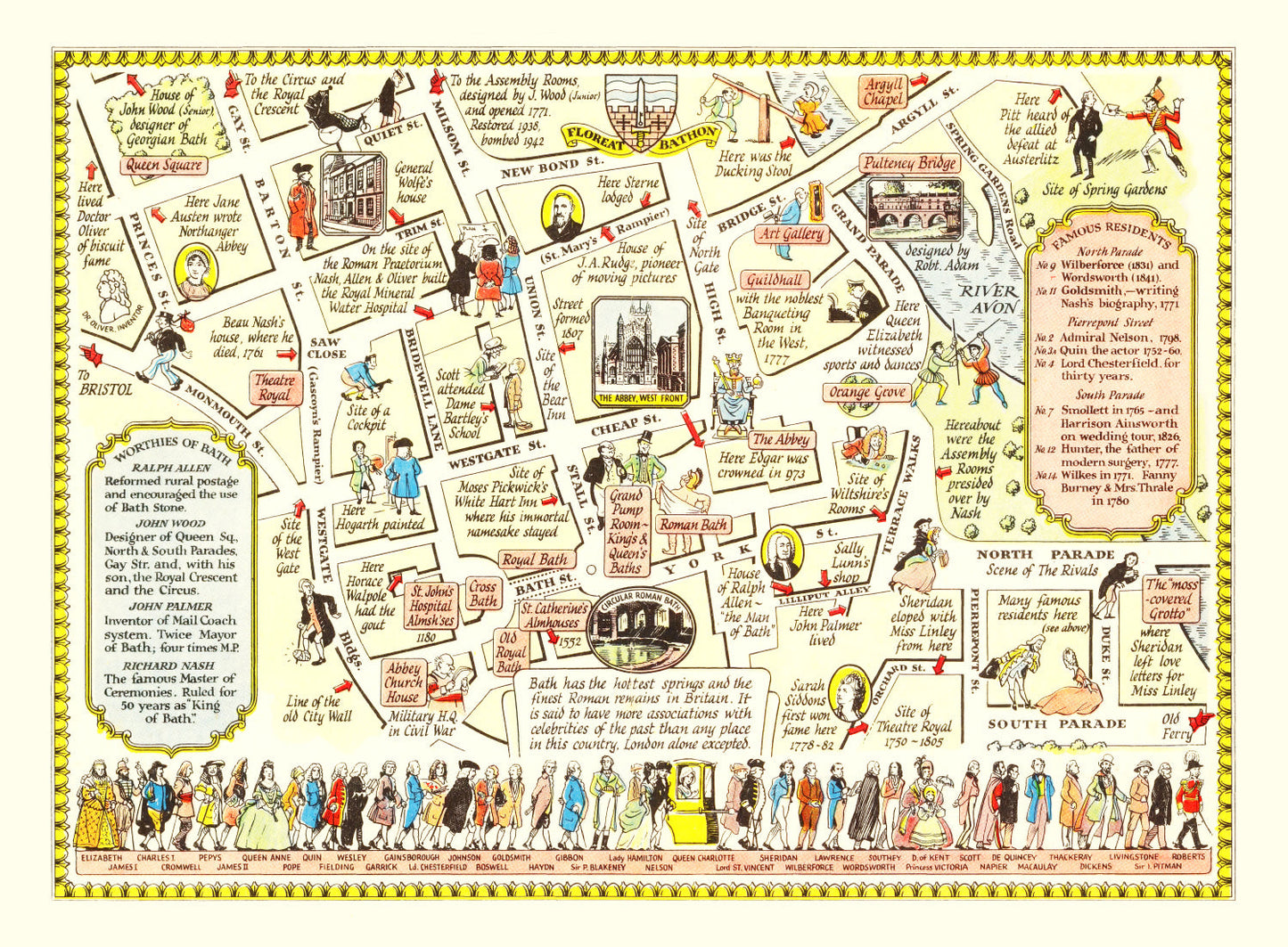 Vintage Map of Bath, United Kingdom, 1948