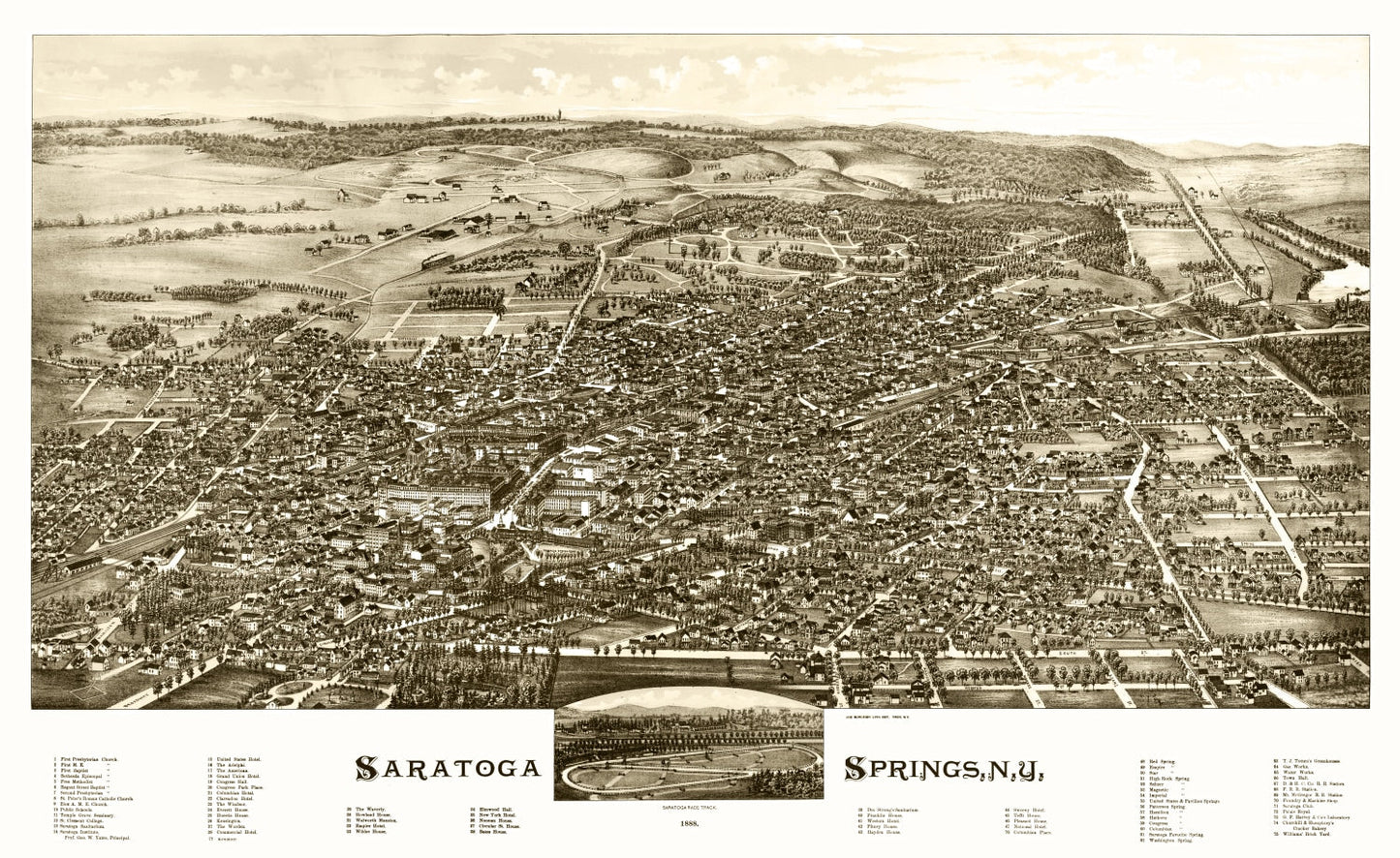 Vintage Map of Saratoga Springs, New York, 1888