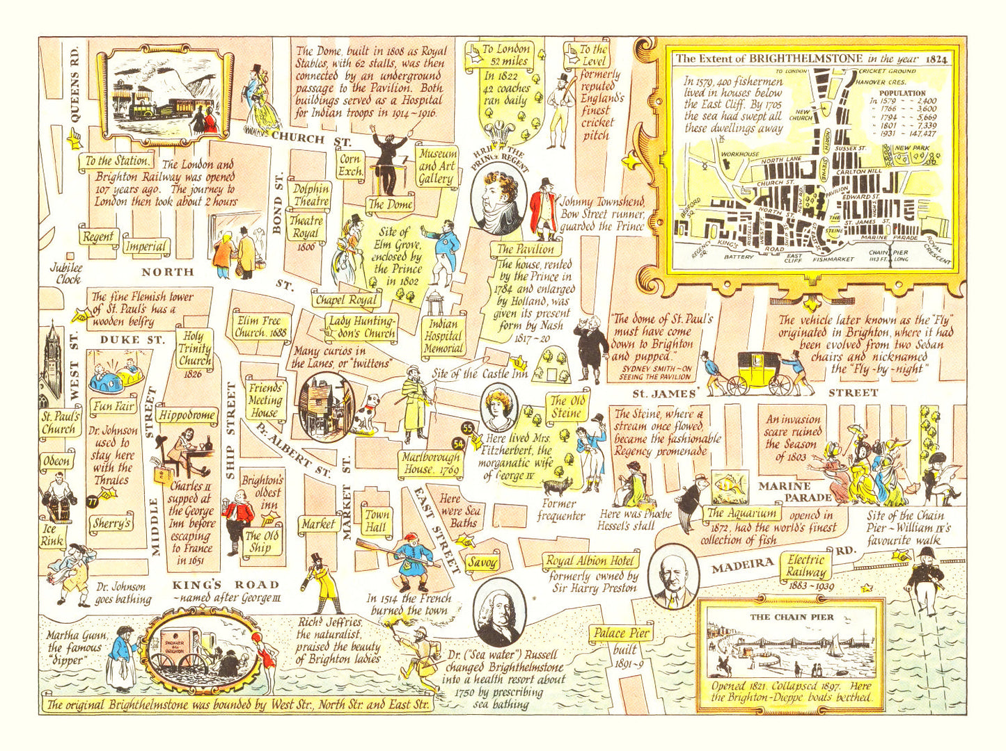 Vintage Map of Brighton, United Kingdom, 1948