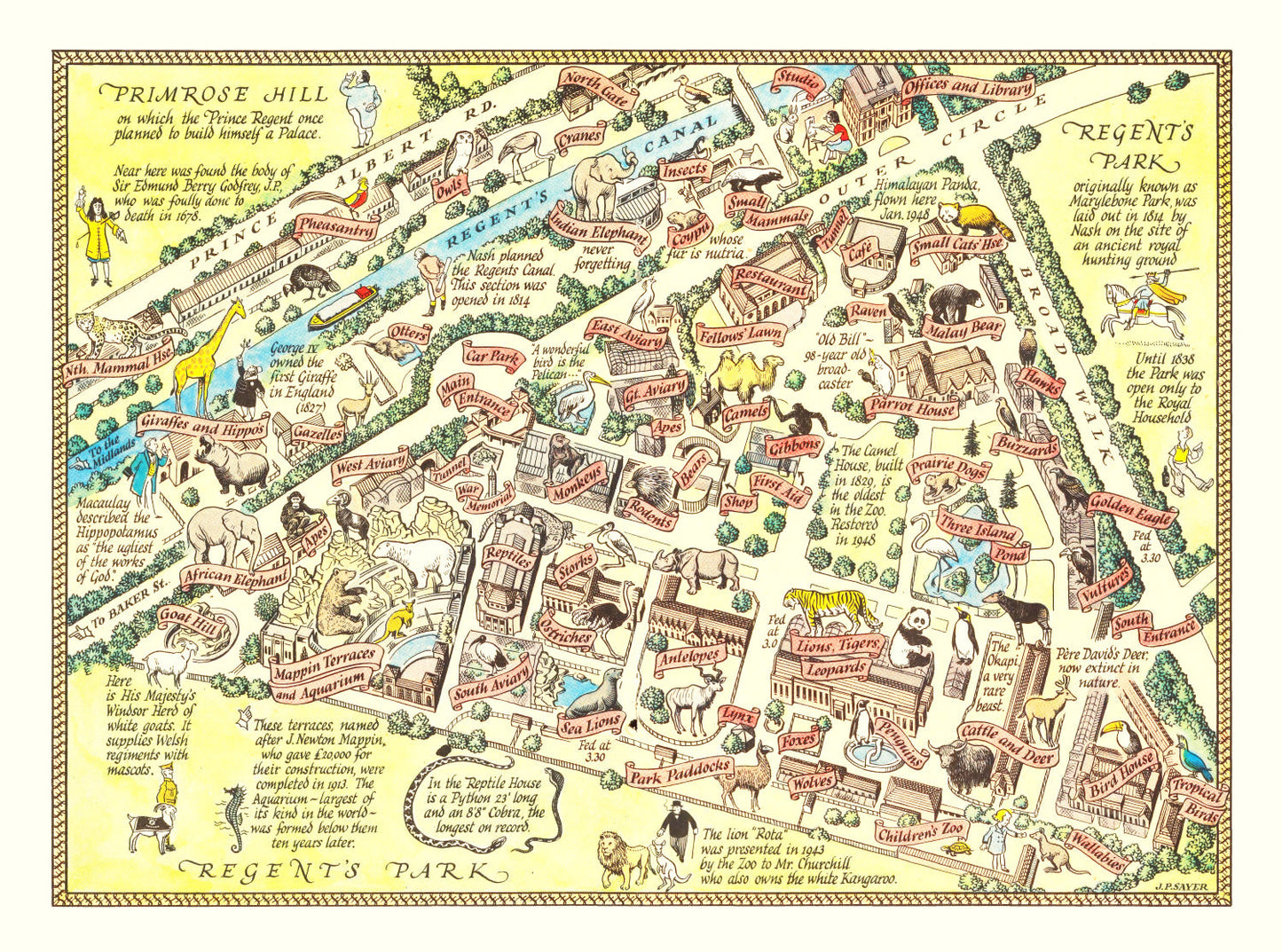 Vintage Map of Zoological Gardens Regent's Park London, 1947