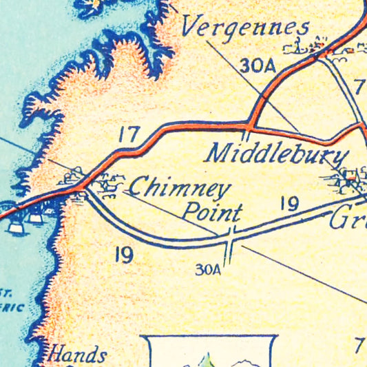 Vintage Map of Lake Champlain, New York, 1939