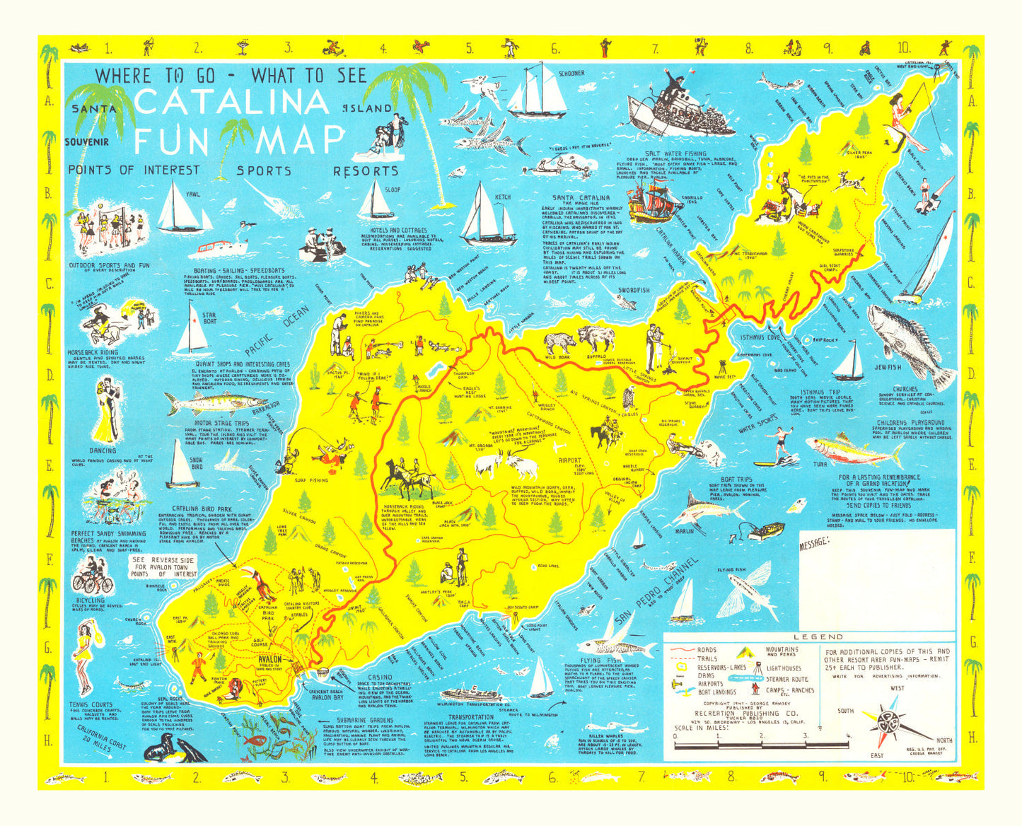 Vintage Map of Santa Catalina Island, California, 1947