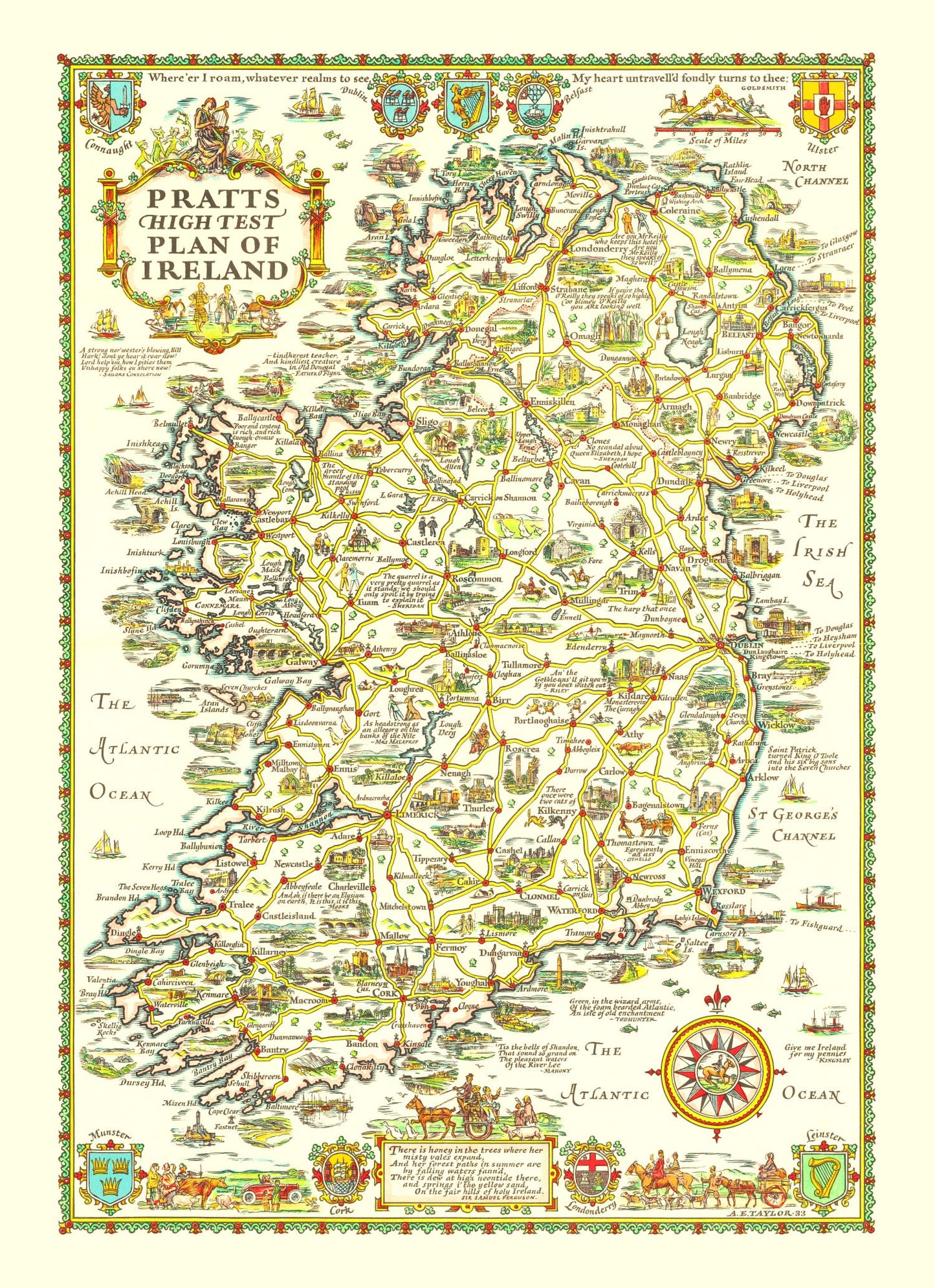 Vintage Map of Ireland, 1933