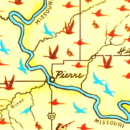 Vintage Map of South Dakota, 1946