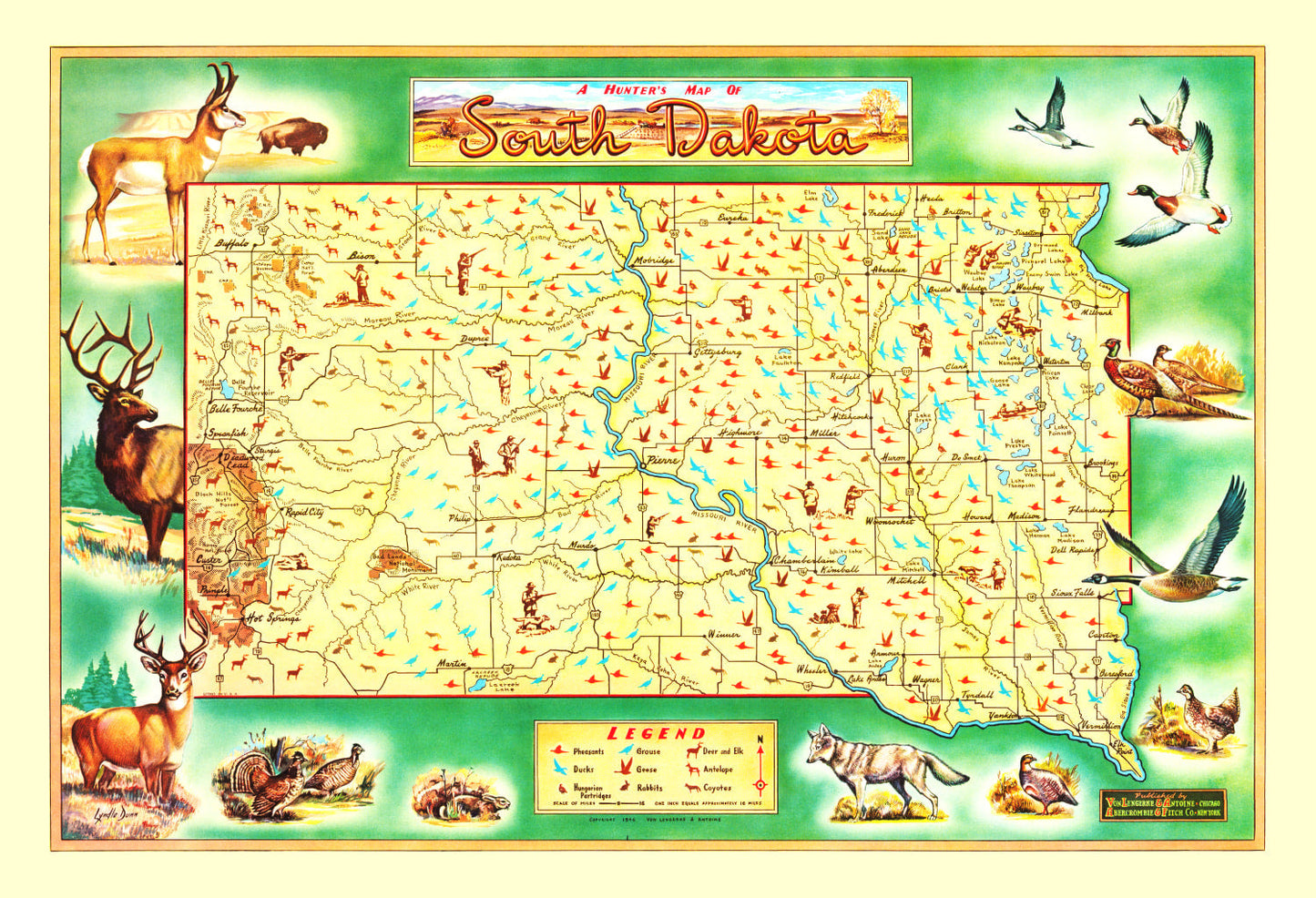 Vintage Map of South Dakota, 1946
