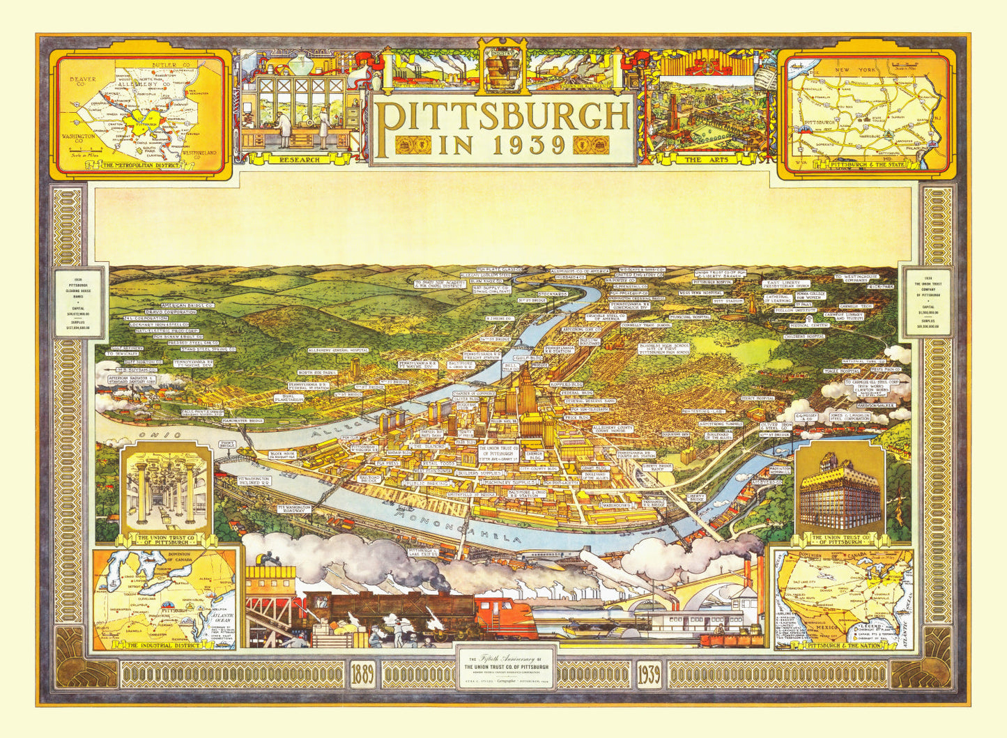 Vintage Map of Pittsburgh, Pennsylvania, 1939