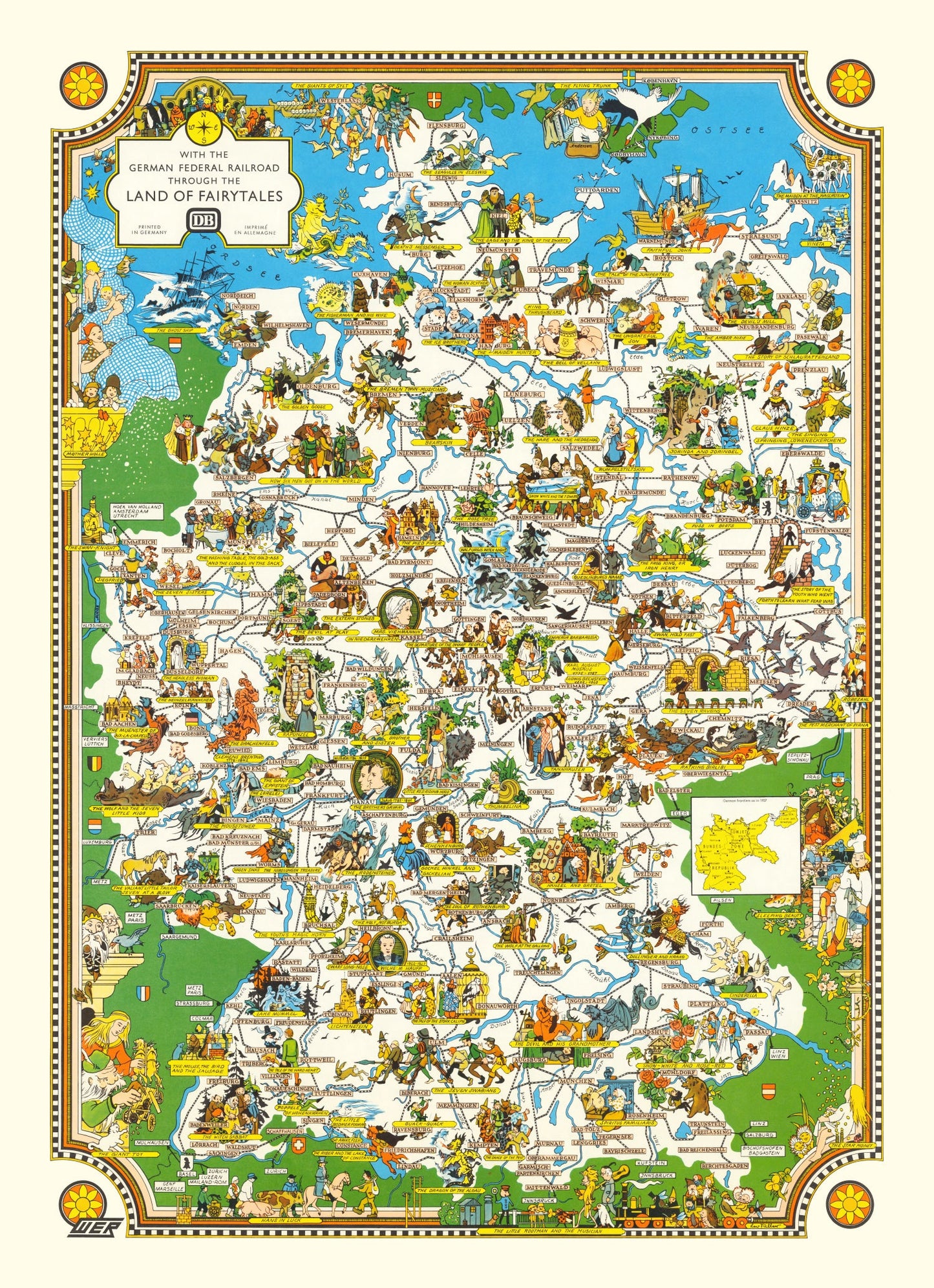 Vintage Fairy Tale Map of Germany, 1960