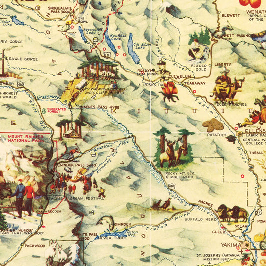 Vintage Map of Washington State, 1948
