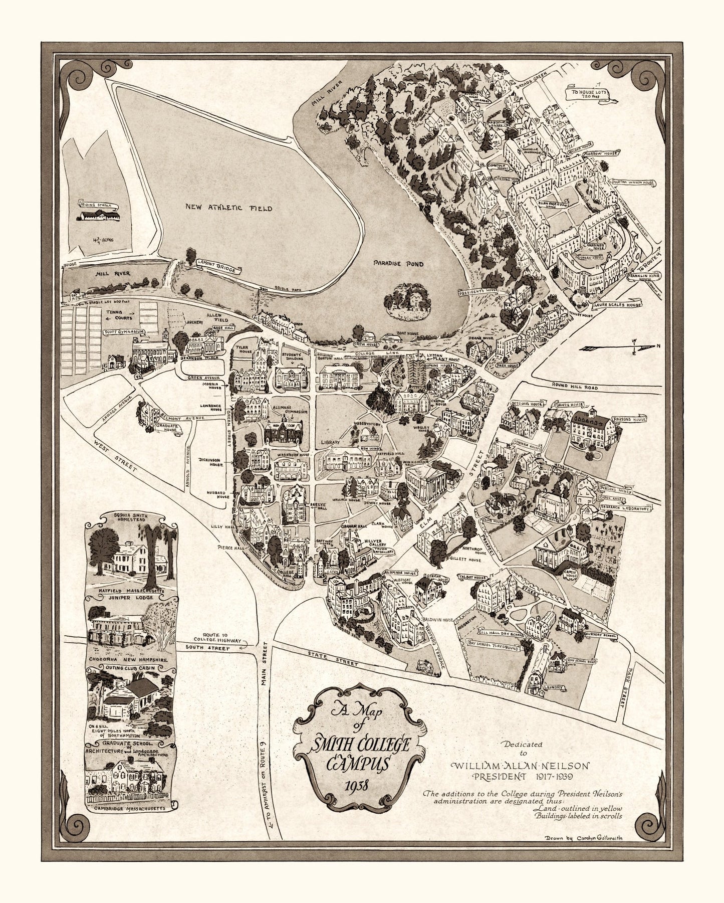 Vintage Map of Northampton, Massachusetts, 1938