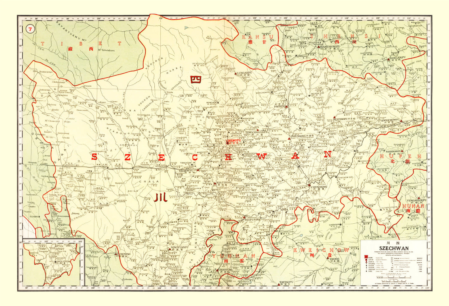 Vintage Map of Szechwan, China, 1917