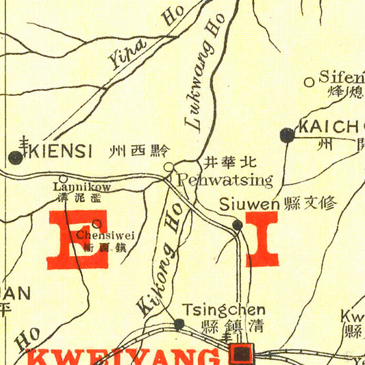 Vintage Map of Kweichow, China, 1917