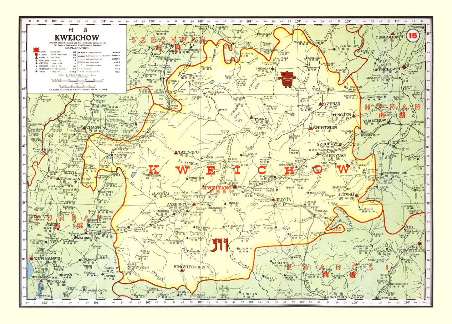 Vintage Map of Kweichow, China, 1917
