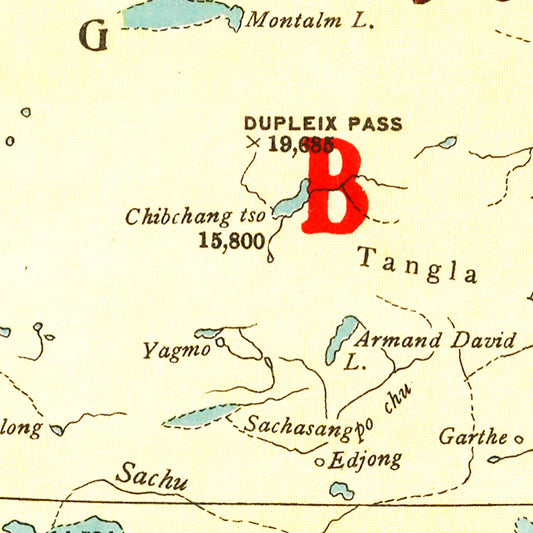Vintage Map of Tibet, China, 1917