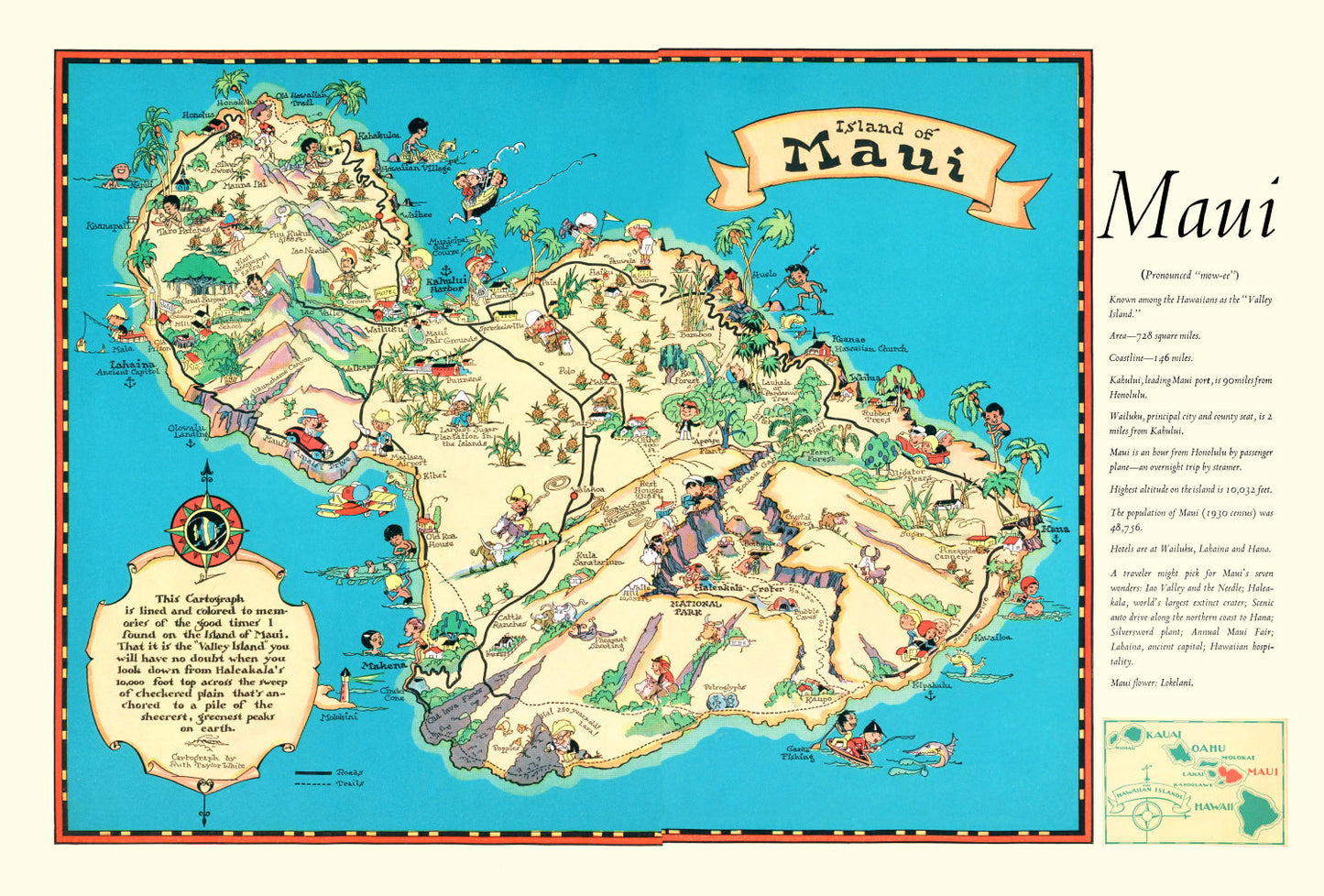Vintage Map of Maui County, Hawaii, 1935