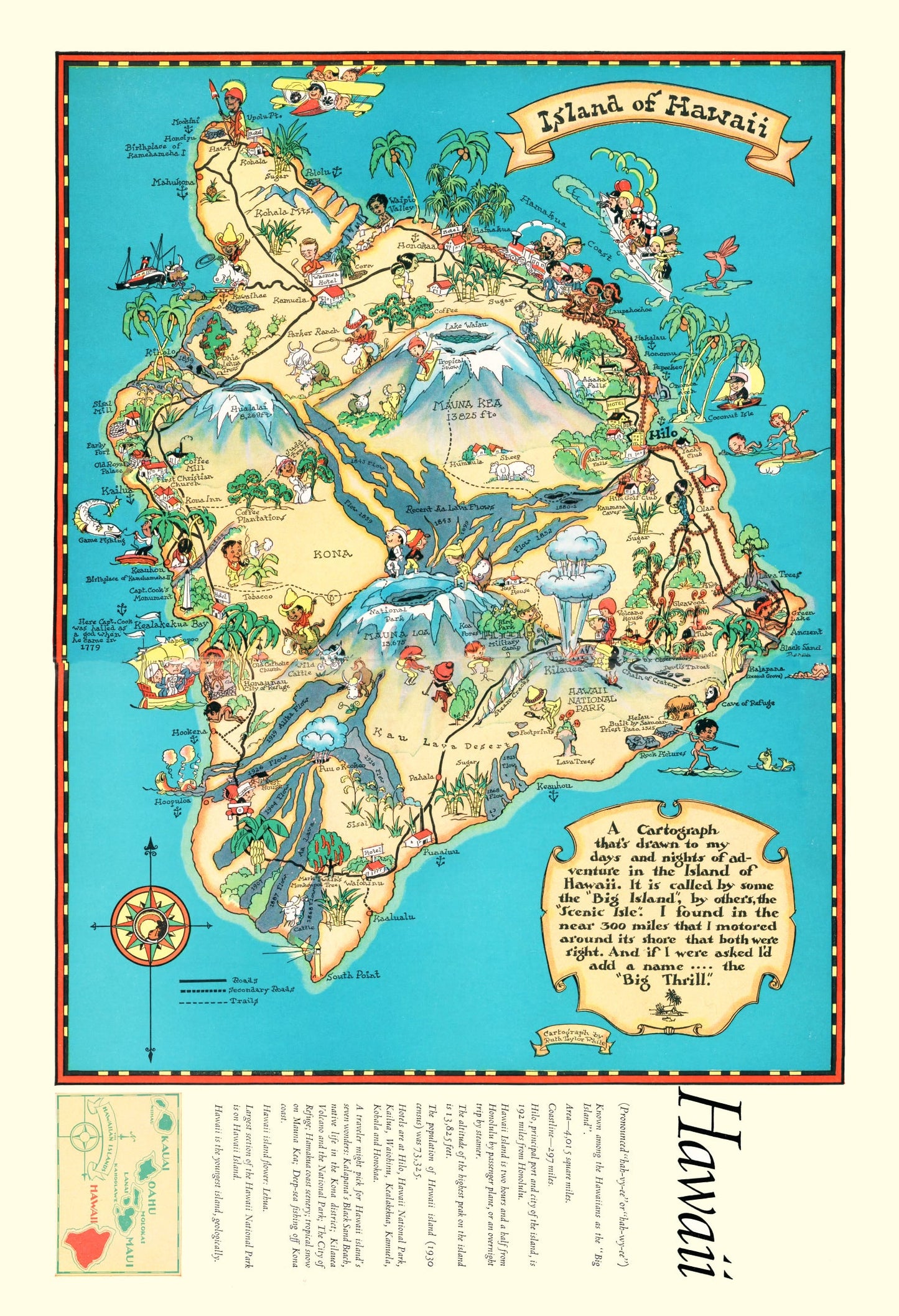 Vintage Map of Hawaii, 1935 (Regional)