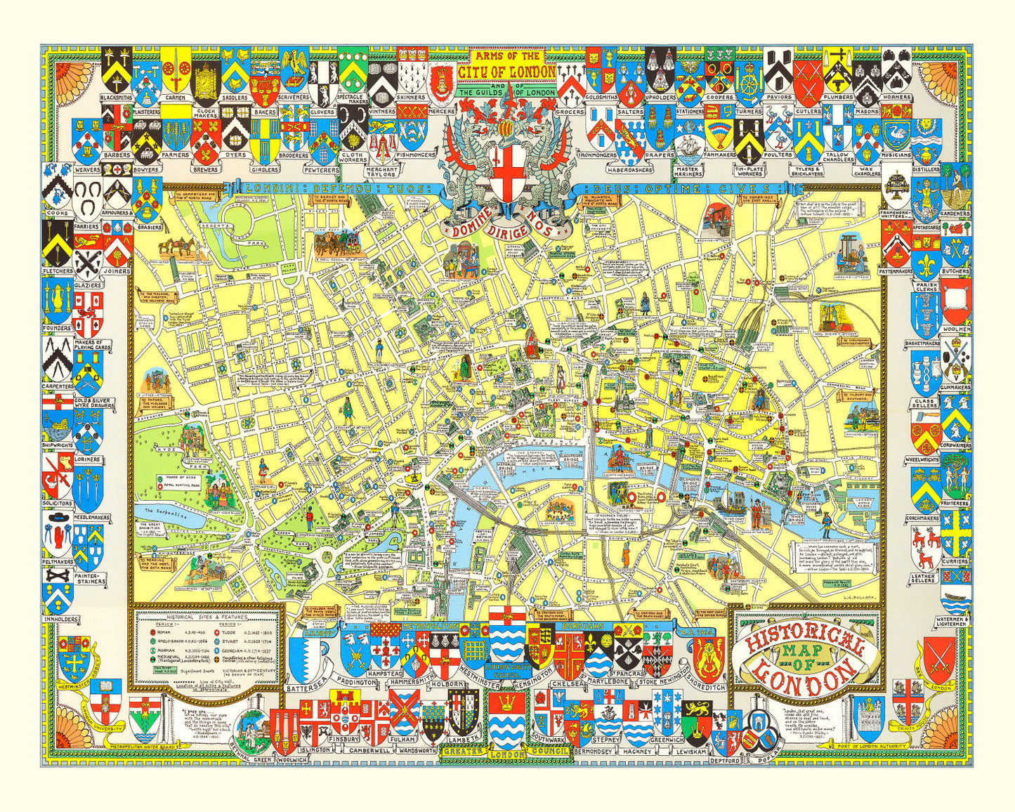 Vintage Map of London, England, 1965