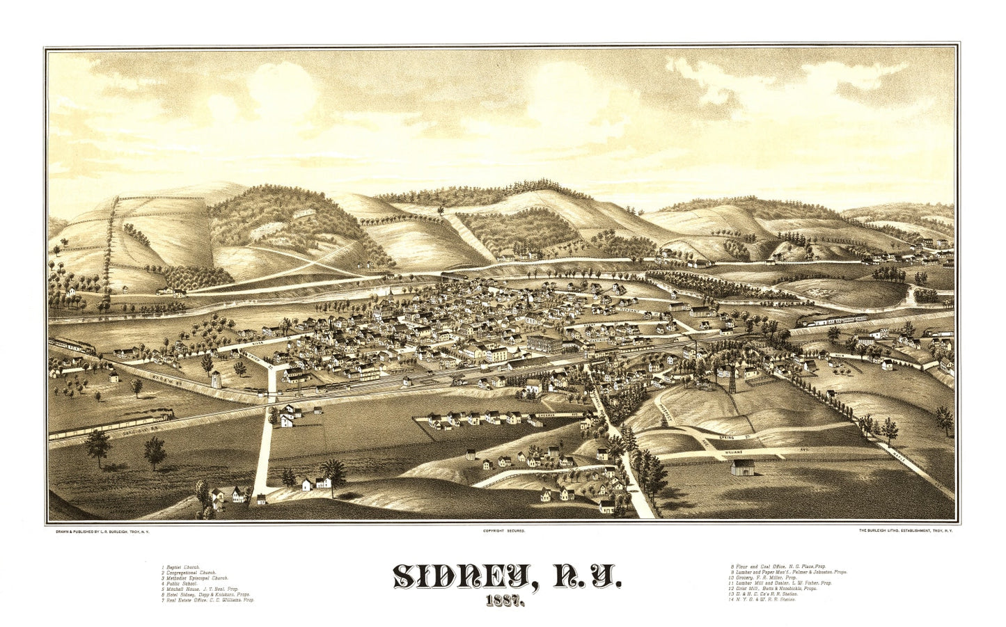 Vintage Map of Sidney, New York, 1887