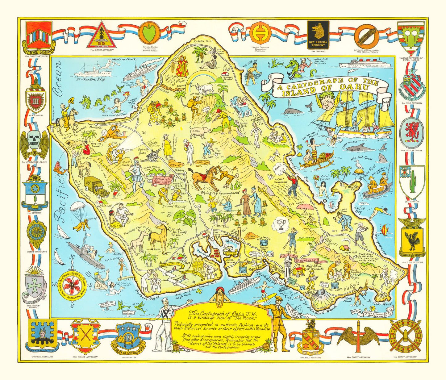 Vintage Map of Oahu, Hawaii, 1933 II