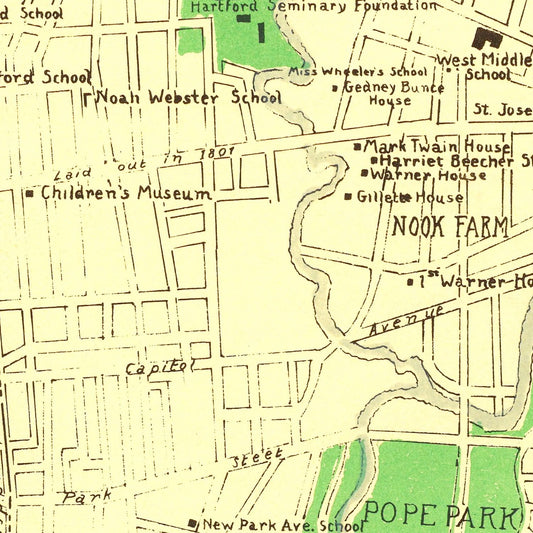 Vintage Map of Hartford, Connecticut, 1933