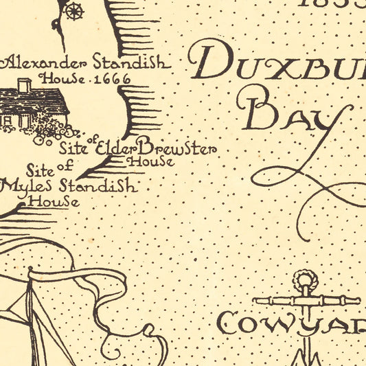 Vintage Map of Plymouth & Duxbury, Massachusetts, 1929