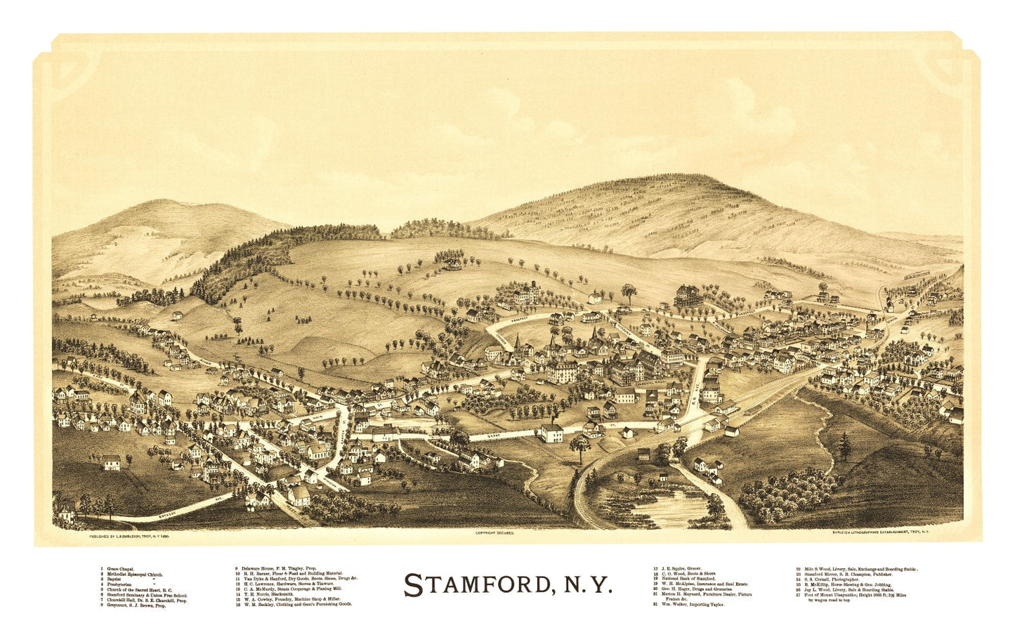 Vintage Map of Stamford, New York, 1890