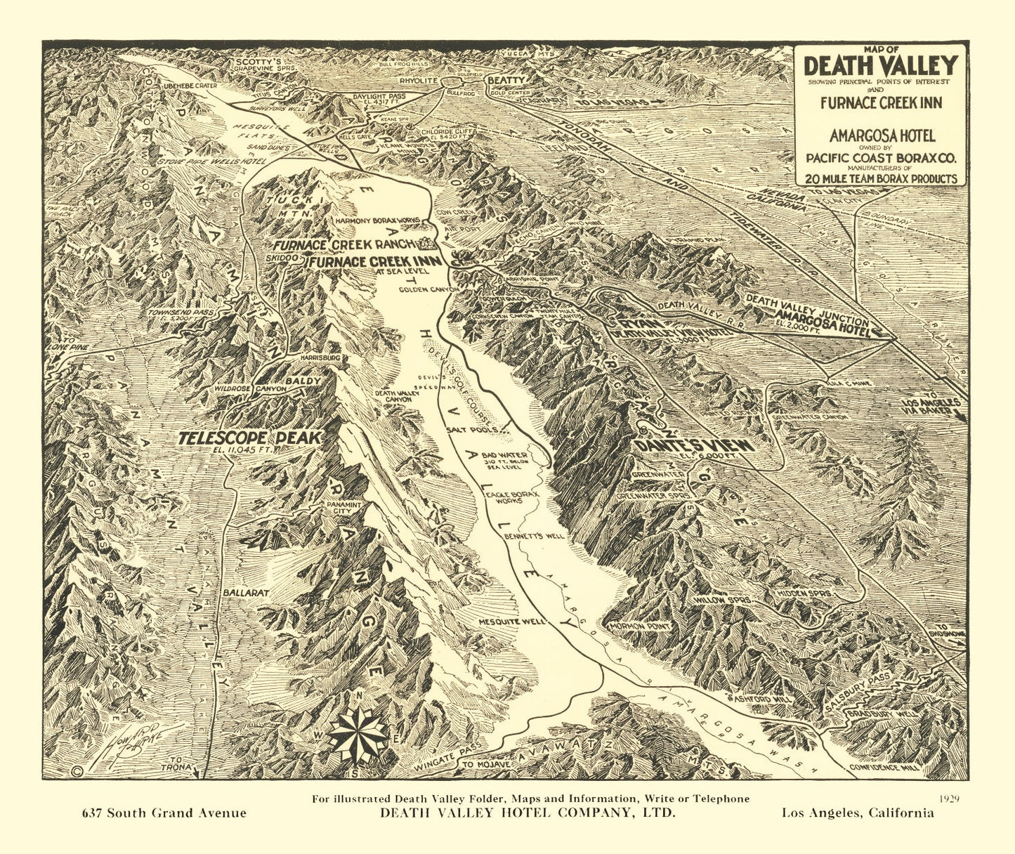 Vintage Map of Death Valley National Park 1929