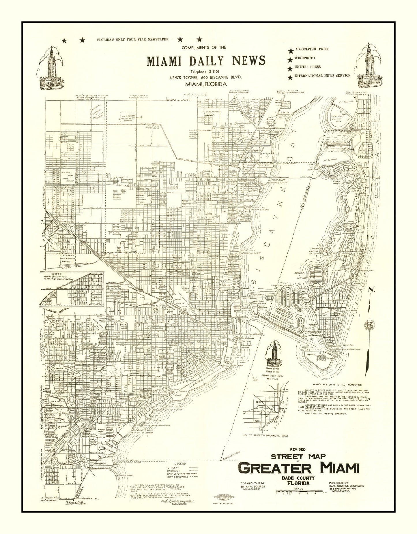 Vintage Map of Miami, Florida, 1934
