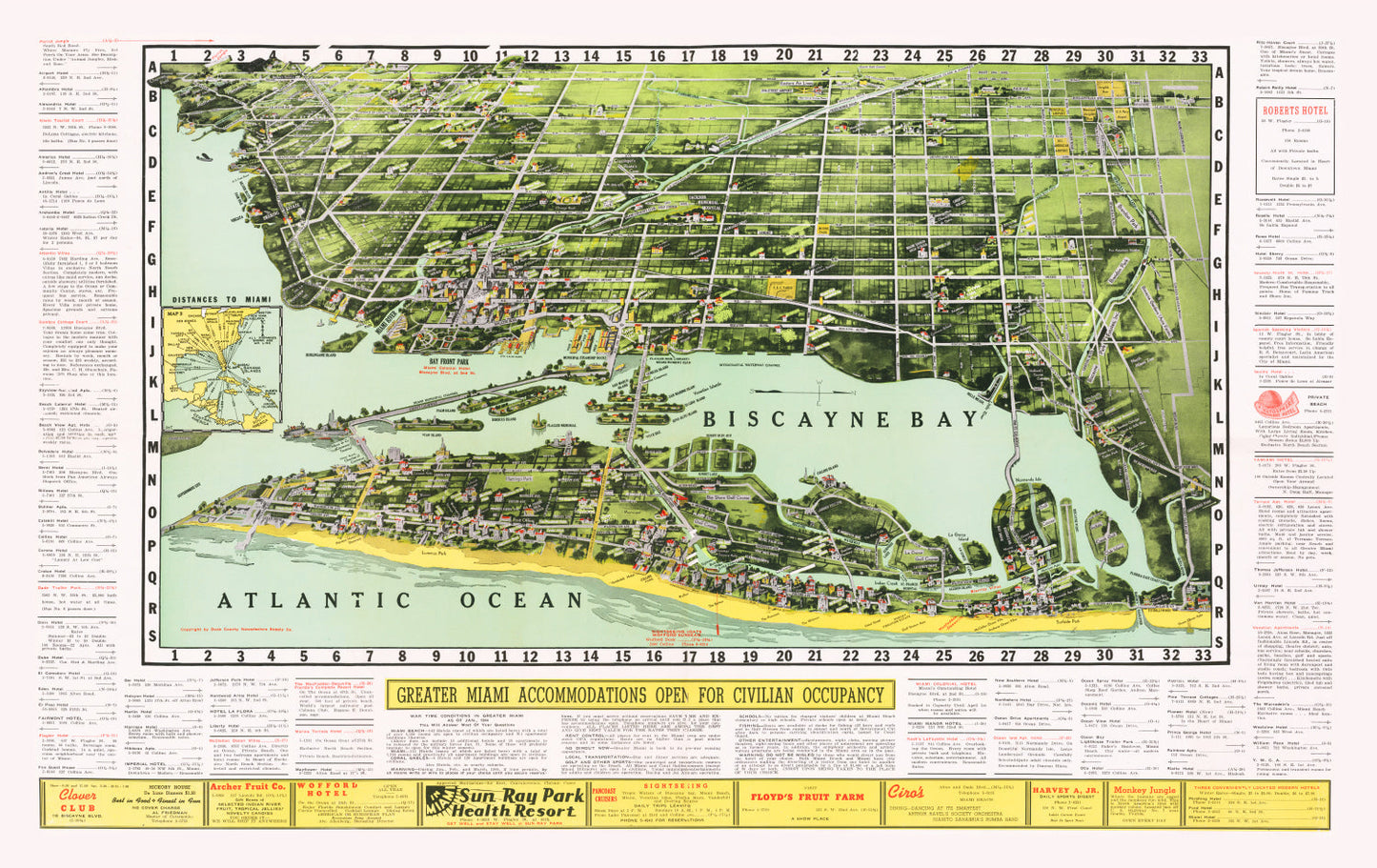 Vintage Map of Miami, Florida, 1944