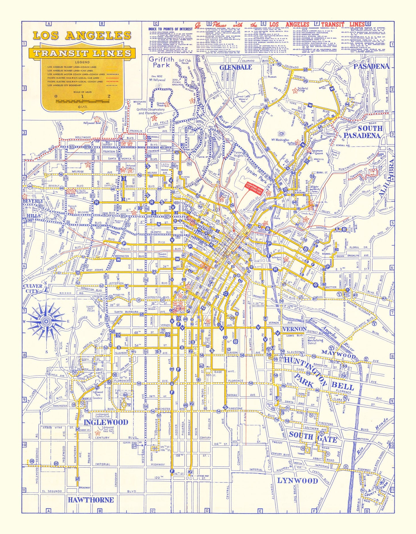 Vintage Map of Los Angeles, California, 1946