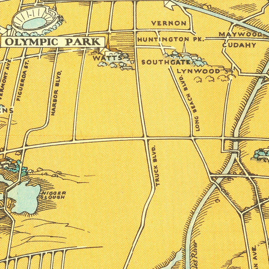Vintage Map of Los Angeles, California, 1932